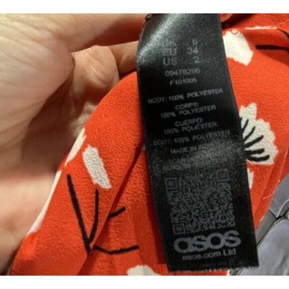 ASOS Size 2 Orange Floral Print Wide Leg Jumpsuit Bright Short Sleeve Boho READ - Picture 7 of 10